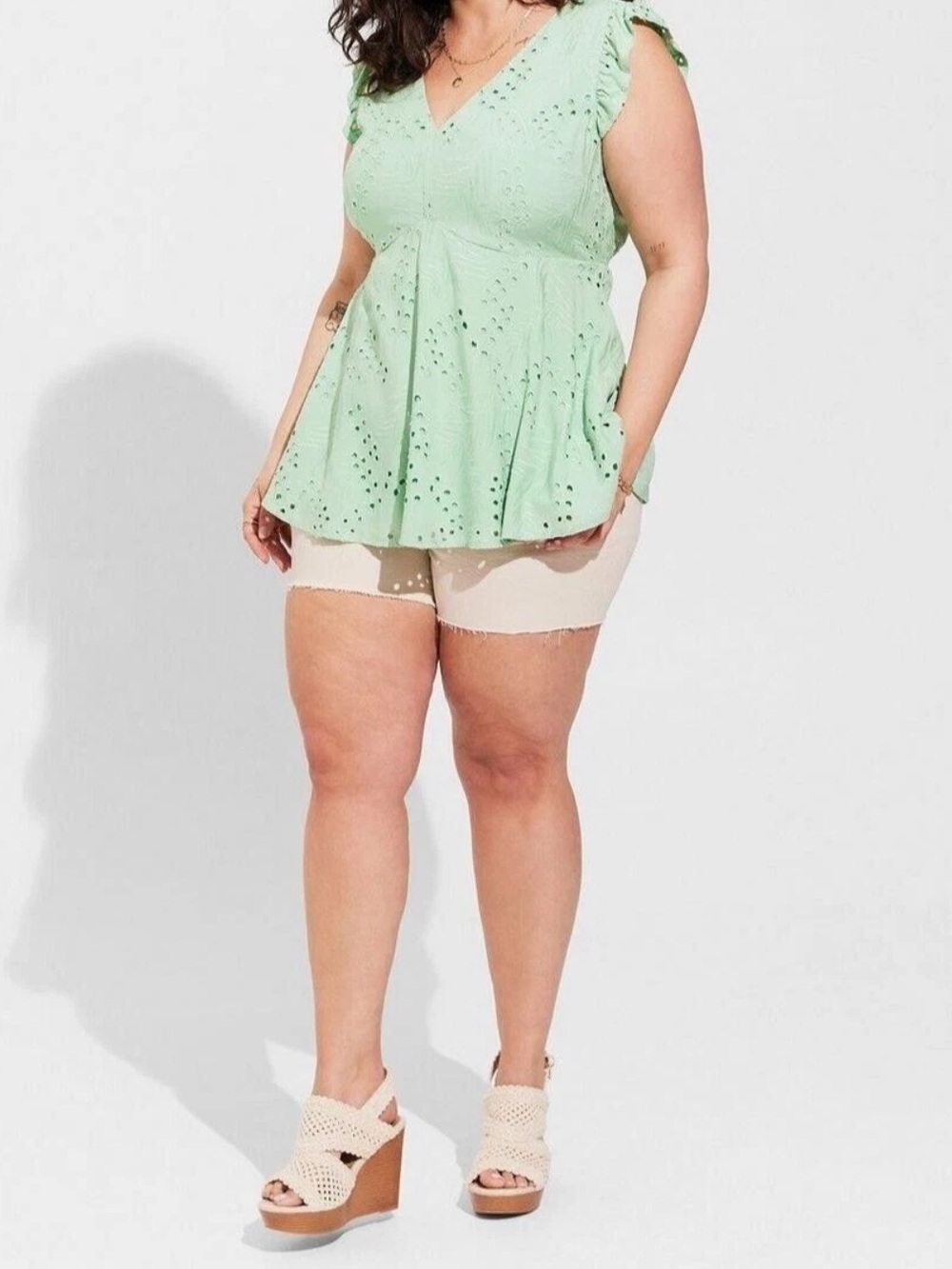 Torrid Mint Green Leaf Embroidered Eyelet Babydoll Top Flutter Sleeves Size 1X